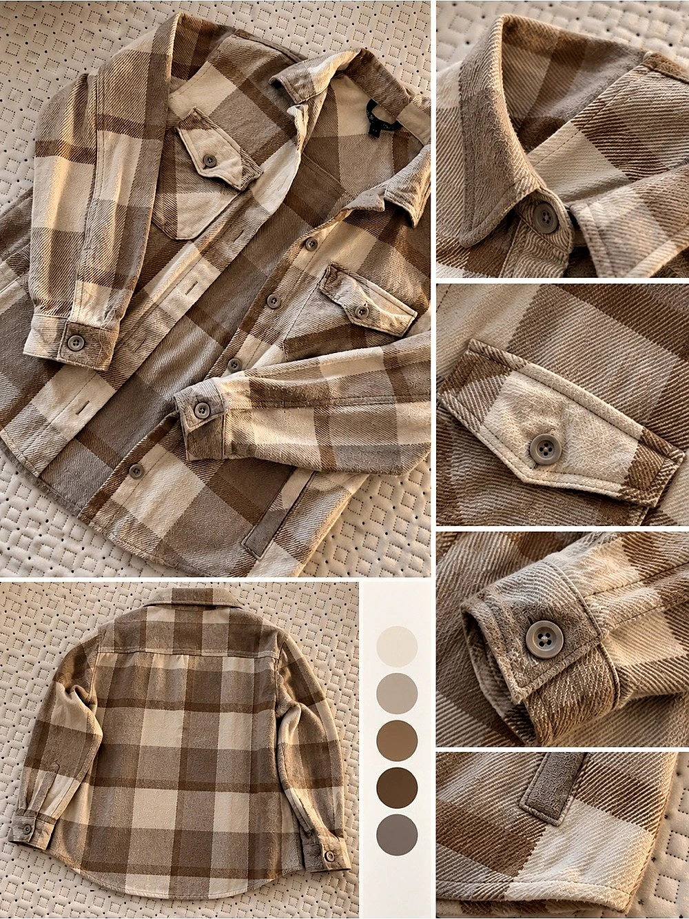 Plaid Button Down Shirt in Brown & Cream Like New